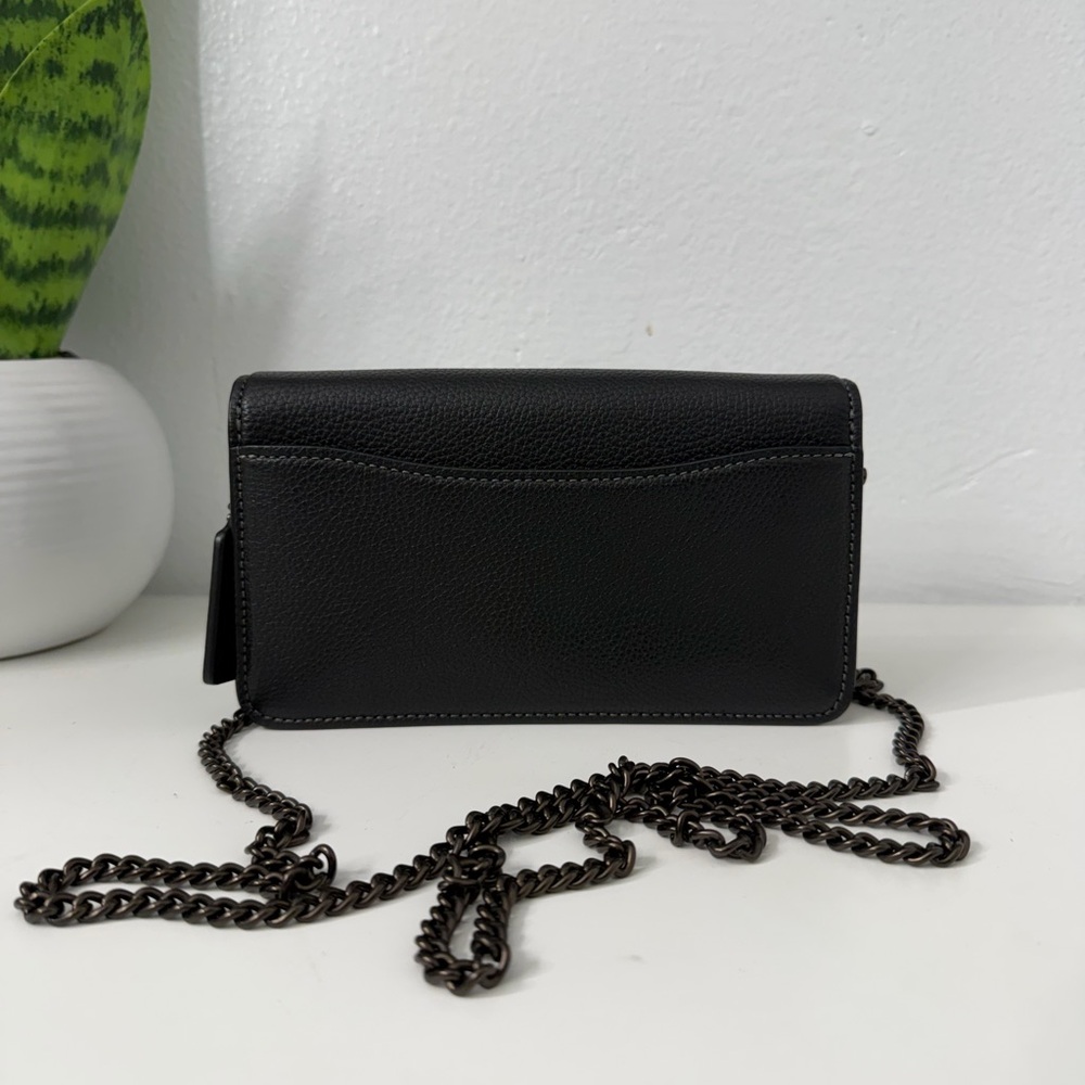 Coach Black Pebbled Leather Crossbody with Chain Strap - Picture 2 of 4